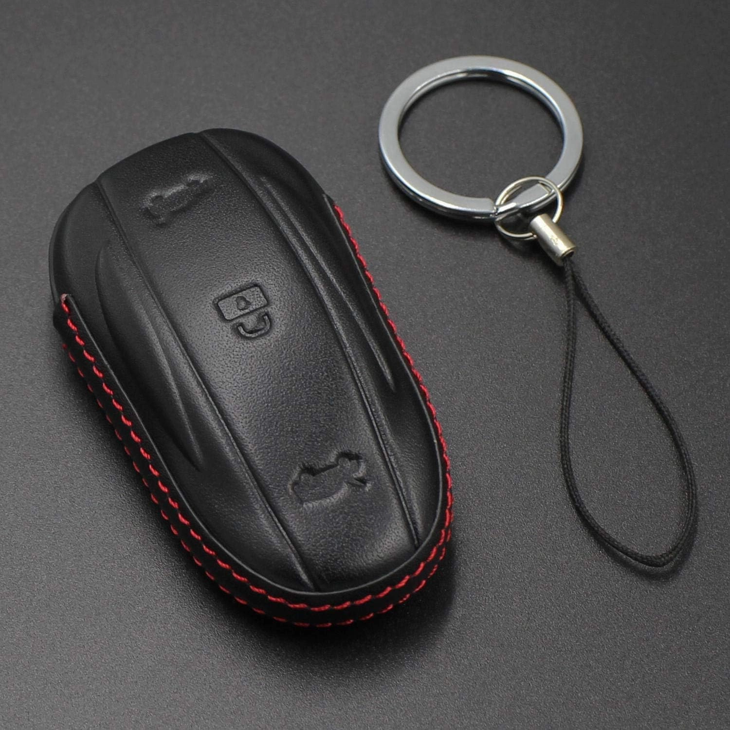 Men Women Genuine Leather Key Fob Cover for Tesla Model X, Car Remote Key Case with Keychain - For Tesla Model X - Black