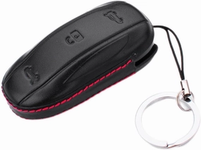 Men Women Genuine Leather Key Fob Cover for Tesla Model X, Car Remote Key Case with Keychain - For Tesla Model X - Black