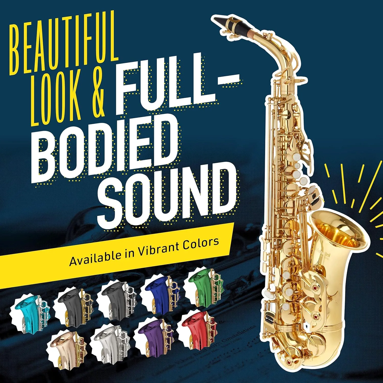 Mendini By Cecilio Alto Saxophone for Beginners, E Flat Tenor Saxophone for Students Musicians with Tuner, Mouthpiece, Case, 10 Reeds, Grease, Cleaning Cloth & Rod, Gloves, Strap, Book (Black Gold)