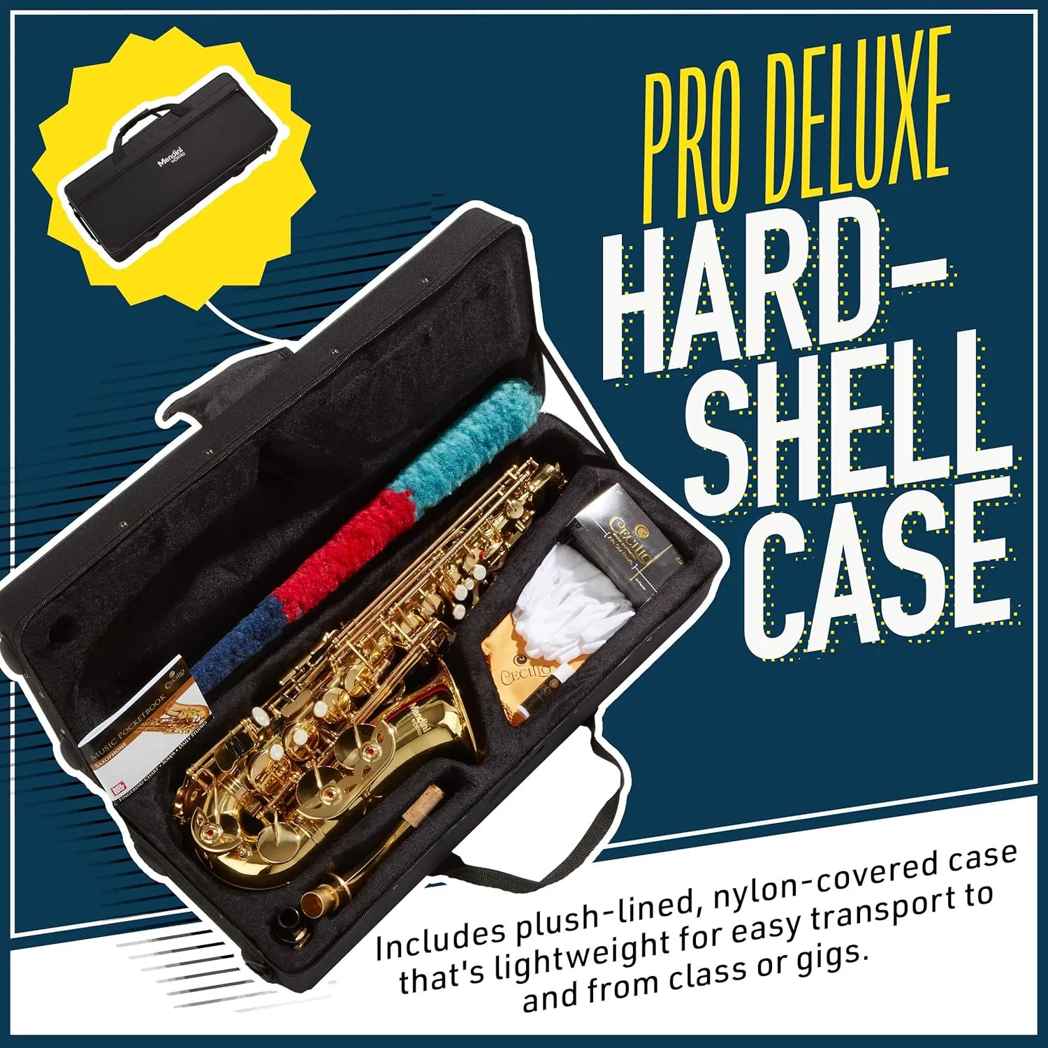 Mendini By Cecilio Alto Saxophone for Beginners, E Flat Tenor Saxophone for Students Musicians with Tuner, Mouthpiece, Case, 10 Reeds, Grease, Cleaning Cloth & Rod, Gloves, Strap, Book (Black Gold)