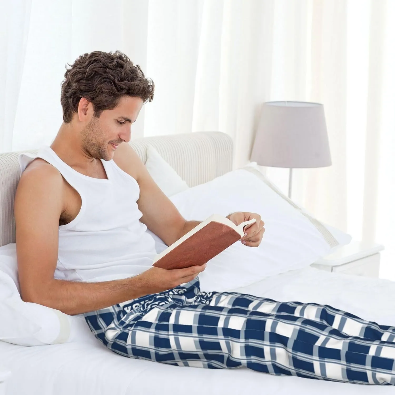 Men's Plaid Pajama Pants Custom Name Number Comfy Drawstring Pajama Lounge Sleep Pants with Pockets