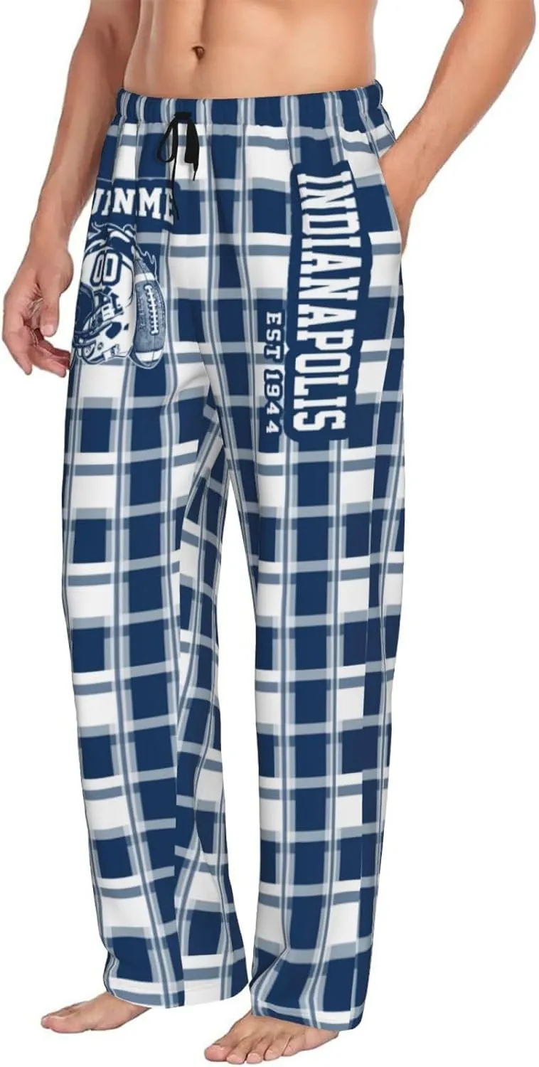 Men's Plaid Pajama Pants Custom Name Number Comfy Drawstring Pajama Lounge Sleep Pants with Pockets