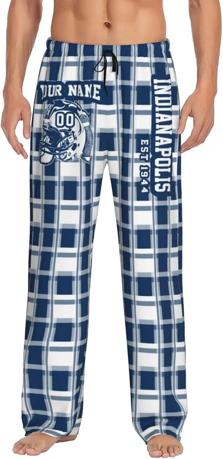 Men's Plaid Pajama Pants Custom Name Number Comfy Drawstring Pajama Lounge Sleep Pants with Pockets