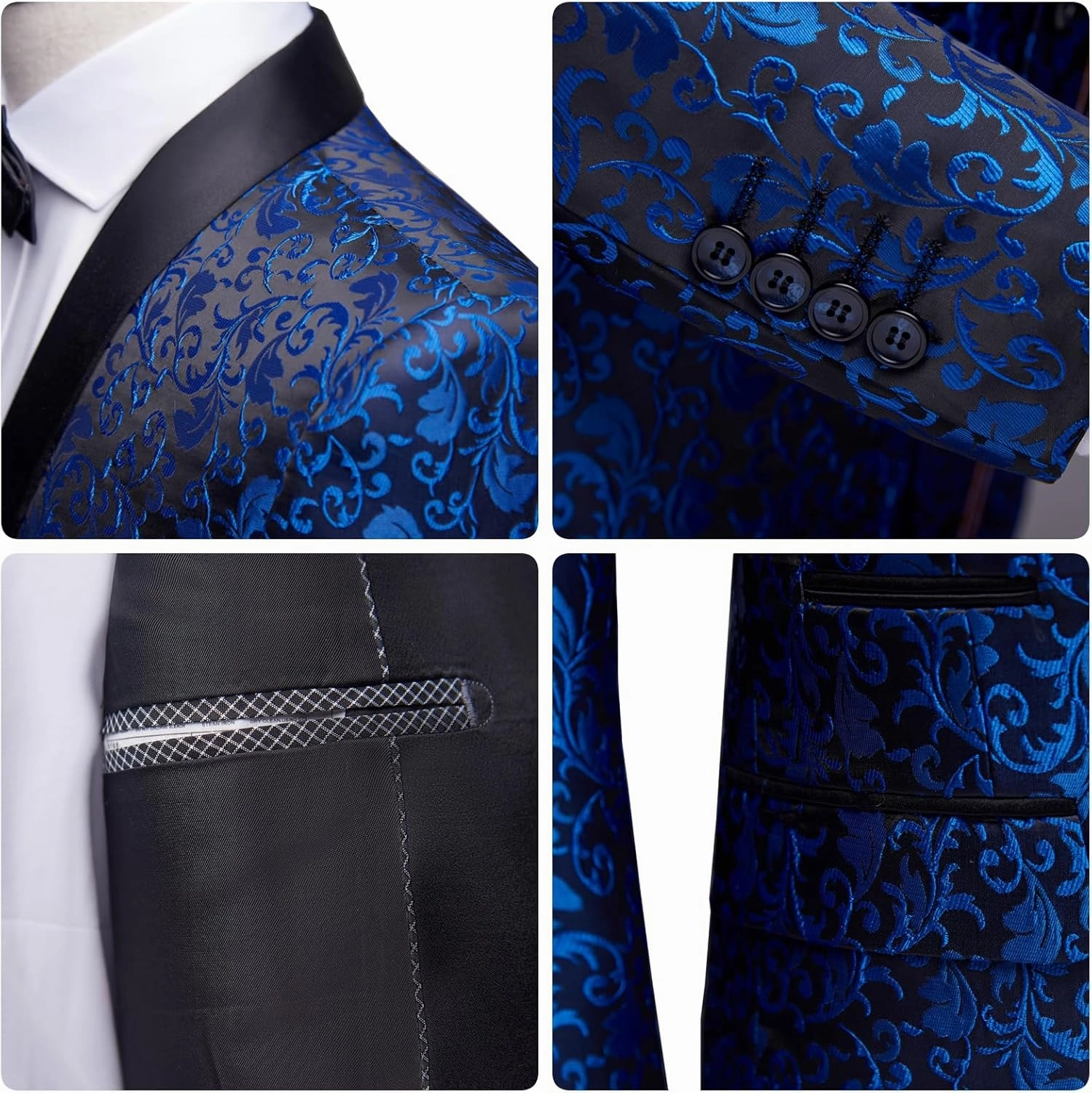 Mens 2 Piece Floral Tuxedo Jacket Paisley Shawl Lapel Suit Blazer Jacket for Dinner,Prom,Wedding