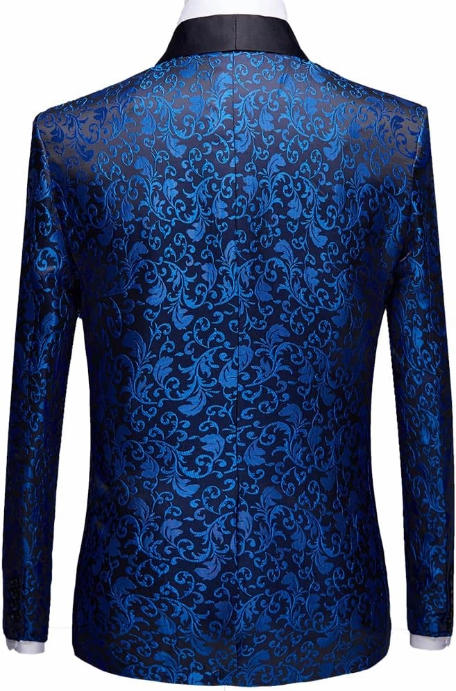 Mens 2 Piece Floral Tuxedo Jacket Paisley Shawl Lapel Suit Blazer Jacket for Dinner,Prom,Wedding