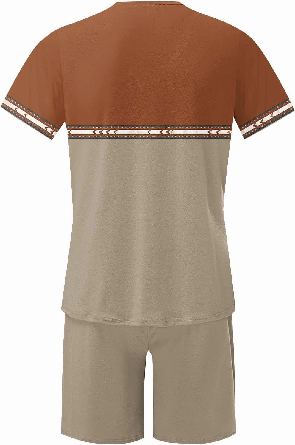 Mens 2 Piece Outfits Western Graphic Short Sleeve Colorblock T-Shirt Crewneck and Elastic Waist Shorts Set Classic 2025