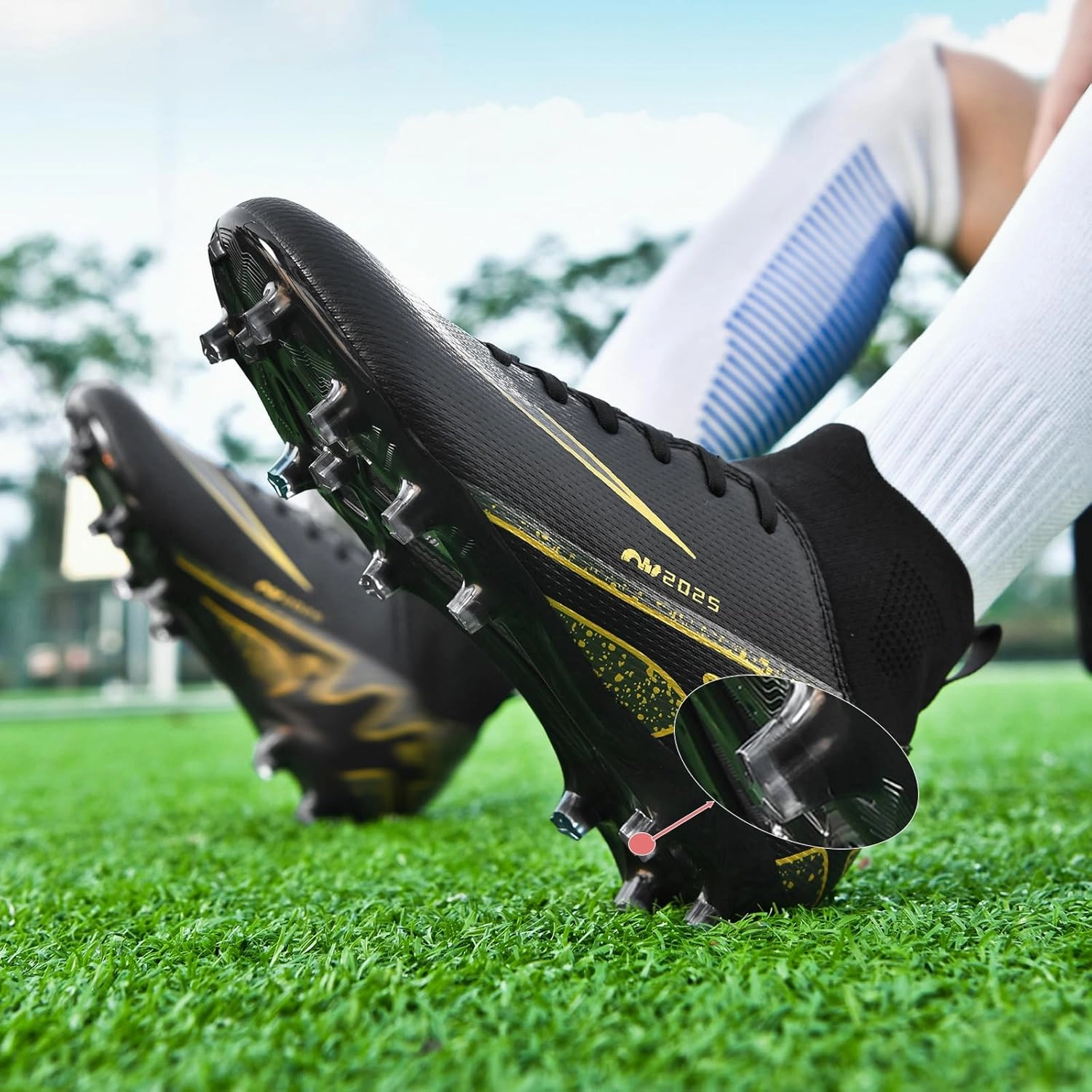 Mens High-Top Soccer Cleats Womens Turf Football Shoes Boys Girls Lightweight Youth Professional Indoor Outdoor AG Black Purple Pink