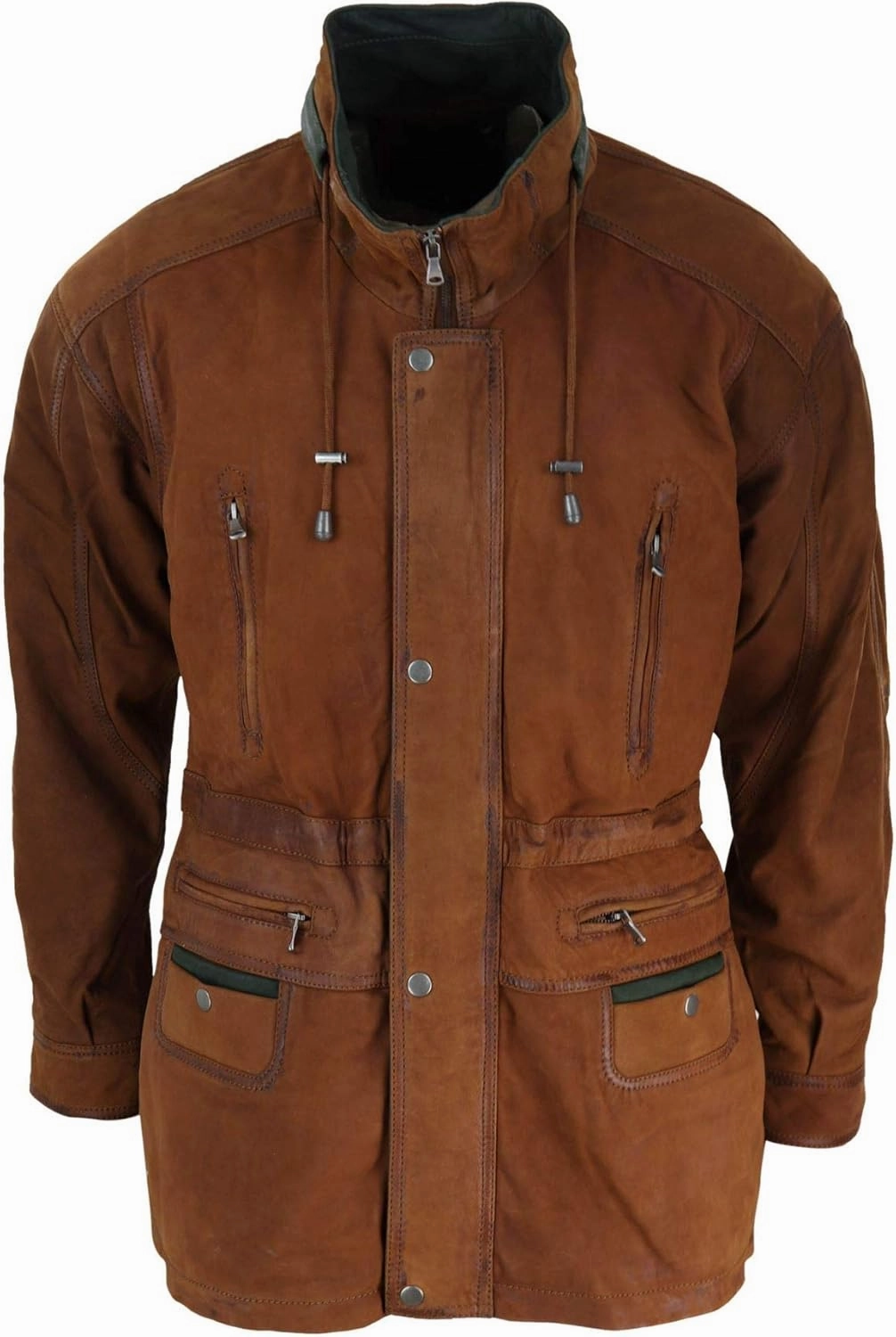 Mens Suede Genuine Safari Jacket Hunting Duffle Parka 3/4 Coat Classic Leather