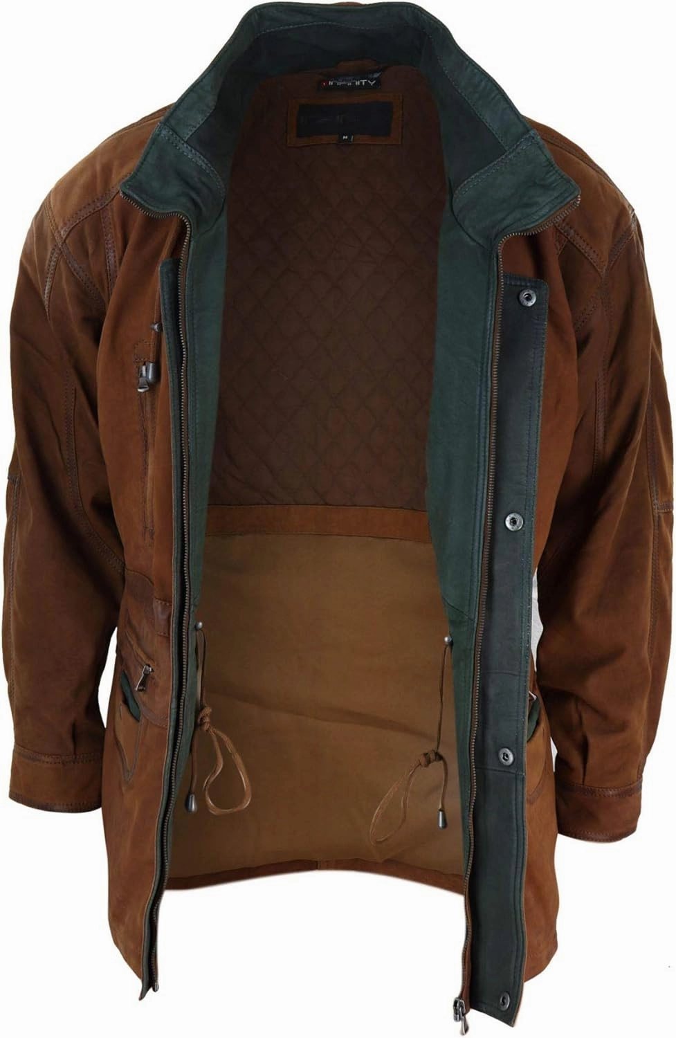 Mens Suede Genuine Safari Jacket Hunting Duffle Parka 3/4 Coat Classic Leather