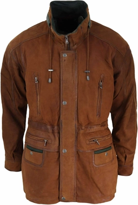 Mens Suede Genuine Safari Jacket Hunting Duffle Parka 3/4 Coat Classic Leather