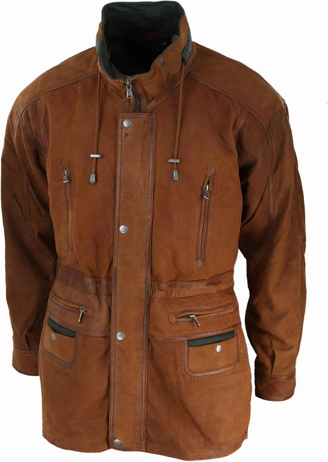 Mens Suede Genuine Safari Jacket Hunting Duffle Parka 3/4 Coat Classic Leather