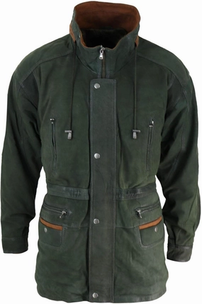 Mens Suede Genuine Safari Jacket Hunting Duffle Parka 3/4 Coat Classic Leather