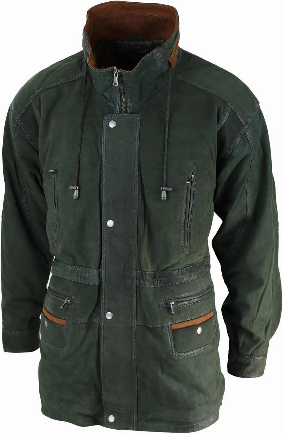 Mens Suede Genuine Safari Jacket Hunting Duffle Parka 3/4 Coat Classic Leather
