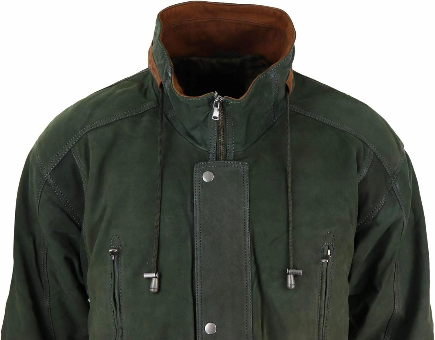 Mens Suede Genuine Safari Jacket Hunting Duffle Parka 3/4 Coat Classic Leather