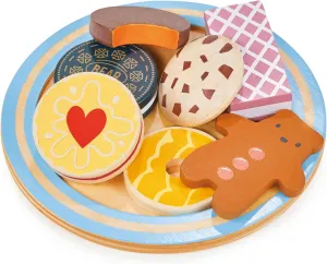 Mentari Toys - Teatime Biscuit Plate - 8pc Wooden Biscuit Set with Plate - Pretend Play Kitchen Accessories - Encourage Role Play and Develop Social Skills - Gift for Toddlers - Age 3 