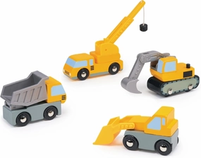 Mentari Toys - Building Vehicles - 4pc Wooden Construction Vehicles with Interactive, Moving Parts - Toy Truck Set for Action-Packed Imaginative Play - Develop Motor Skills and Coordination - Age 3 