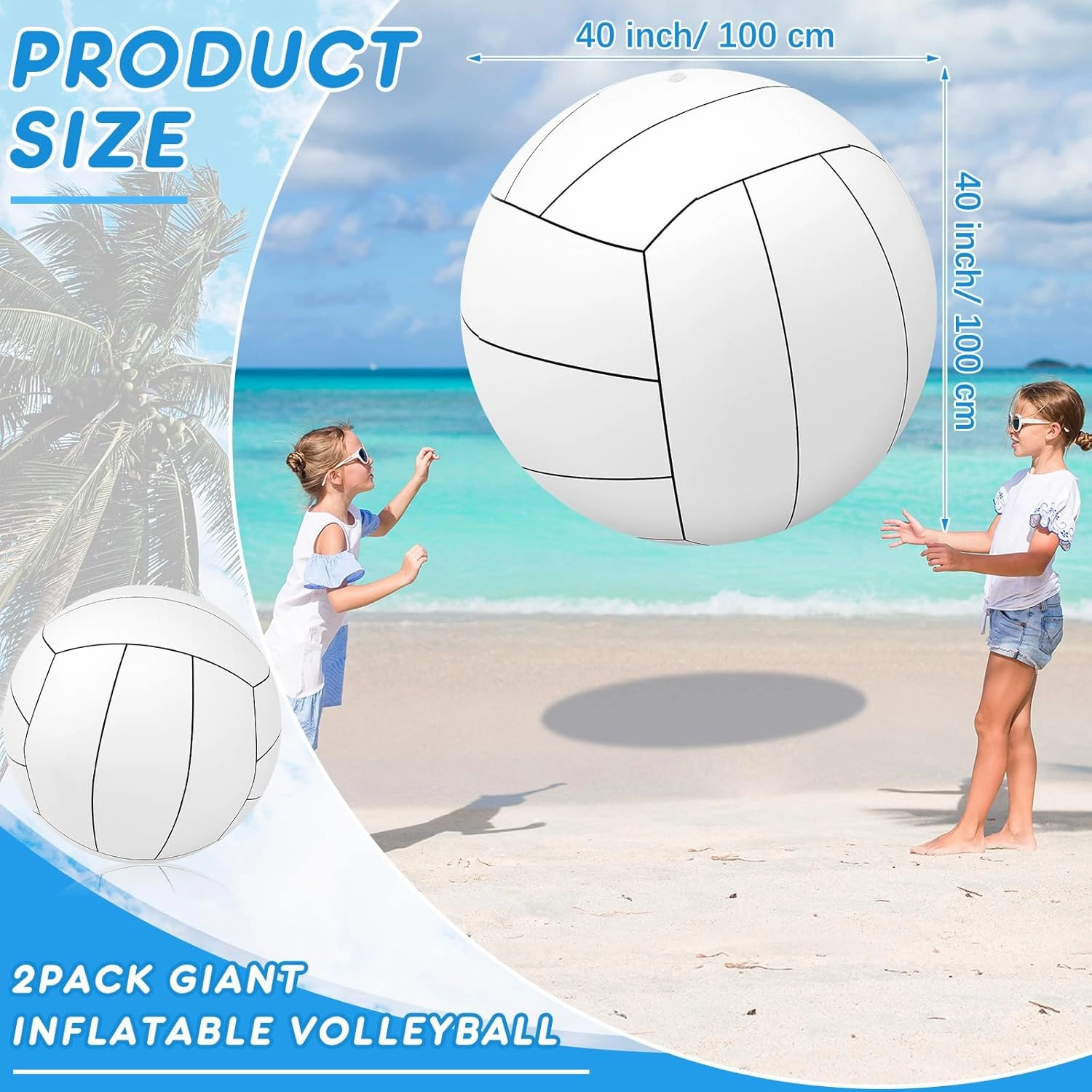 Meooeck 2 Pcs 40 Inch Giant Inflatable Volleyball Large Beach Inflatable Sports Balls White Volleyball Pool Games Toys for Outdoor Activity Sports Themed Party Favors