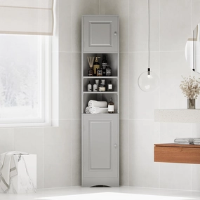 Merax Corner Cabinet Freestanding Floor Bathroom Storage Space Saver with Doors and Adjustable Shelves for Home, Kitchen, Tall Slim
