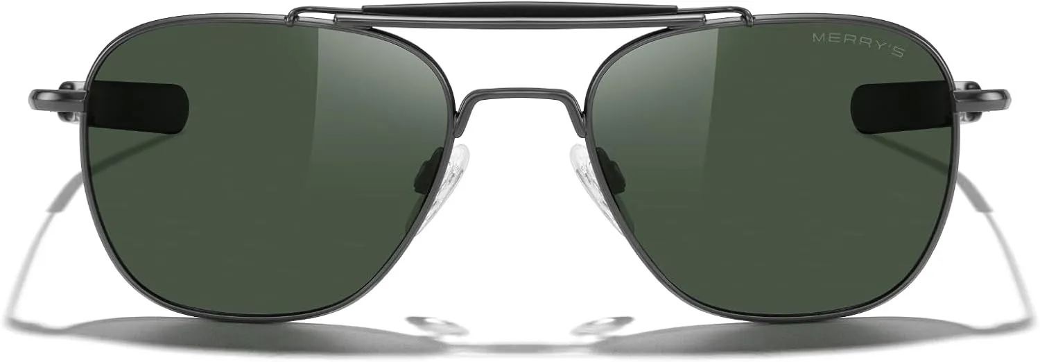 MERRY'S Classic Square Aviator II Military Polarized Sunglasses for Men or Women S8637