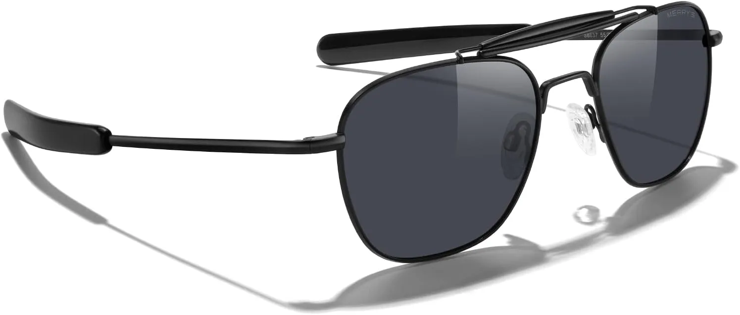 MERRY'S Classic Square Aviator II Military Polarized Sunglasses for Men or Women S8637