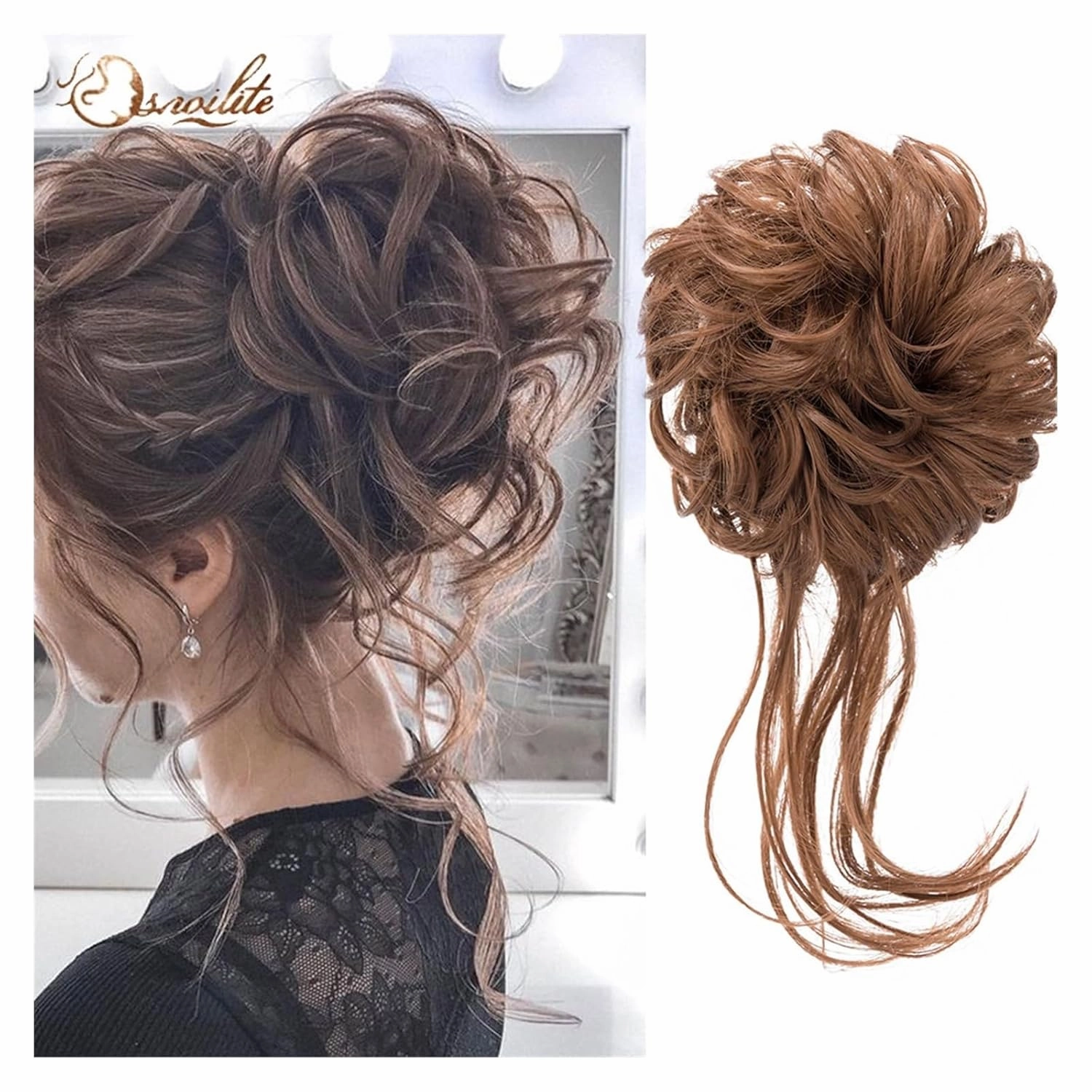 messy bun hair piece Synthetic Curly Elastic Band Chignon Donut with Braids Scrunchies Messy Bun Hair Updo Hairpieces Extensions for Women hair buns hair piece(7)