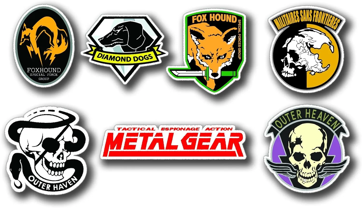 Metal Gear, MSF , Diamond Dog ,Outer Heaven , Fox Hound - Set of 7 Large Stickers , Digitaly Printed on a ORAFOL media with size 54 x 40 cm