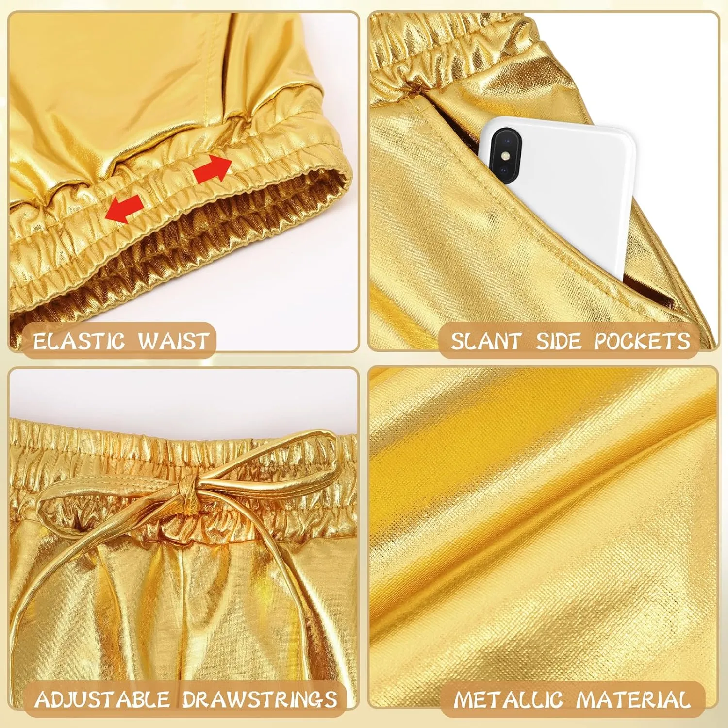 Metallic Shorts for Women Elastic Drawstring Shiny Hot Short Sparkly Rave Party Pants with Sunglasses