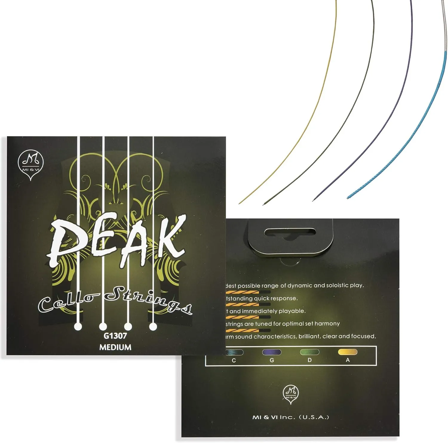 MI&VI PEAK Classic Cello Strings — 4/4 Scale Full Set (A-D-G-C) | Best Choice | German Steel Rope Core | Great Sound | High Value | Ball-Ends | Medium Gauge Tension - By MIVI Music (Cello 4/4)