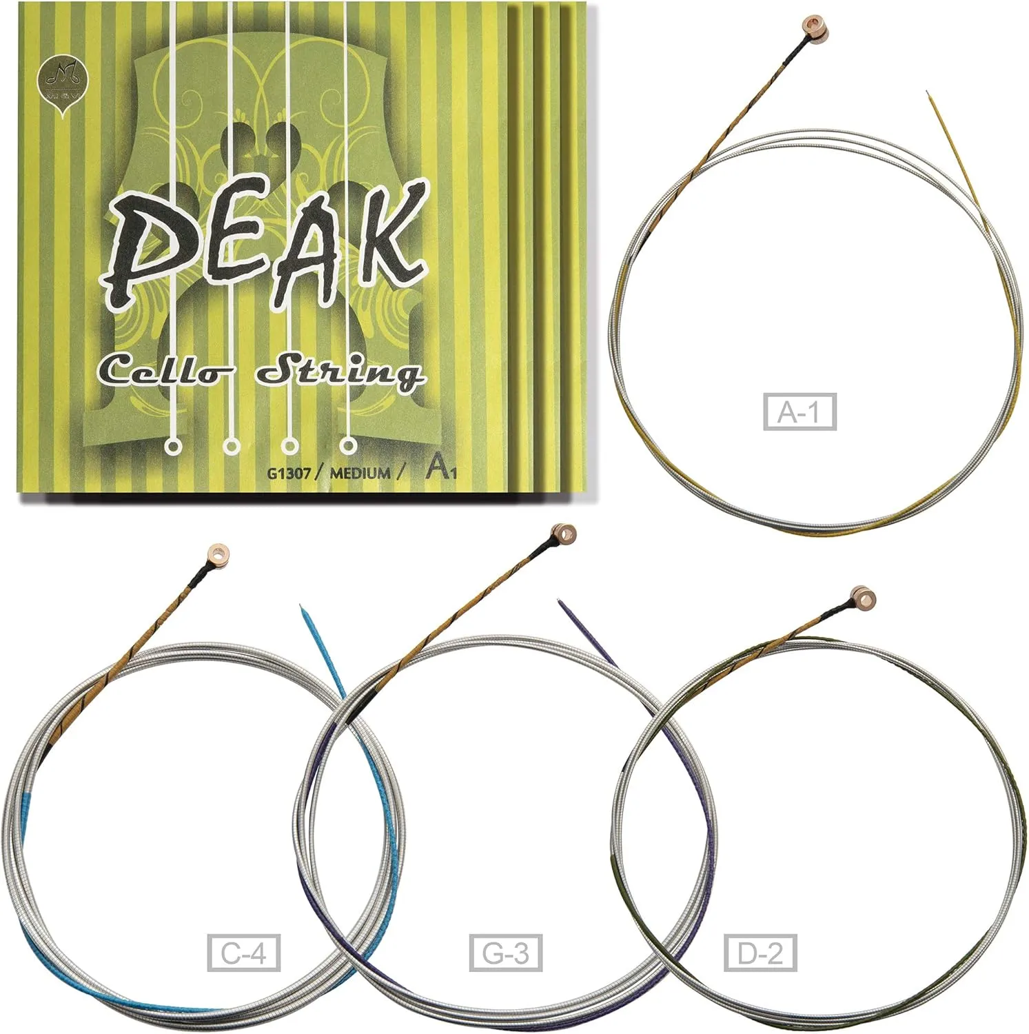 MI&VI PEAK Classic Cello Strings — 4/4 Scale Full Set (A-D-G-C) | Best Choice | German Steel Rope Core | Great Sound | High Value | Ball-Ends | Medium Gauge Tension - By MIVI Music (Cello 4/4)