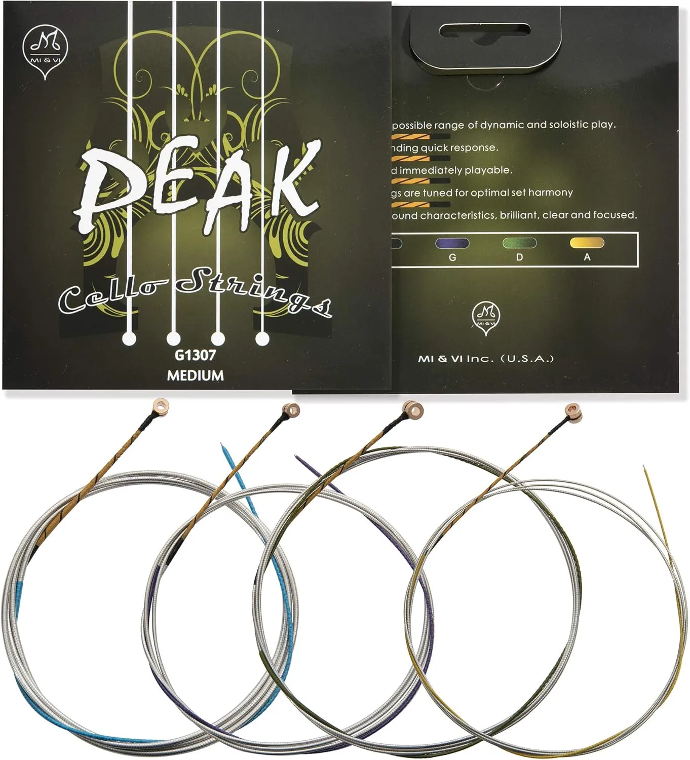 MI&VI PEAK Classic Cello Strings — 4/4 Scale Full Set (A-D-G-C) | Best Choice | German Steel Rope Core | Great Sound | High Value | Ball-Ends | Medium Gauge Tension - By MIVI Music (Cello 4/4)