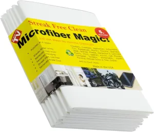 Microfiber Magic Streak Free Cleaning Cloth 6 Pack Clean Any Surface With Just Water Eco Friendly Environmentally Safe Perfect for Window, Mirror, Kitchen, Counters, Appliances, Car, Cycle, TV Screen