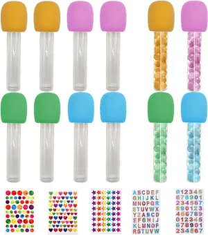 Microphone Candy Tubes Multicolor Fake Prop Microphone with Sparkly Stickers Plastic Microphone Rock Star Props for Musical Karaoke Themed Party Favors Cosplay Stage Birthday Decor Supplies (24)