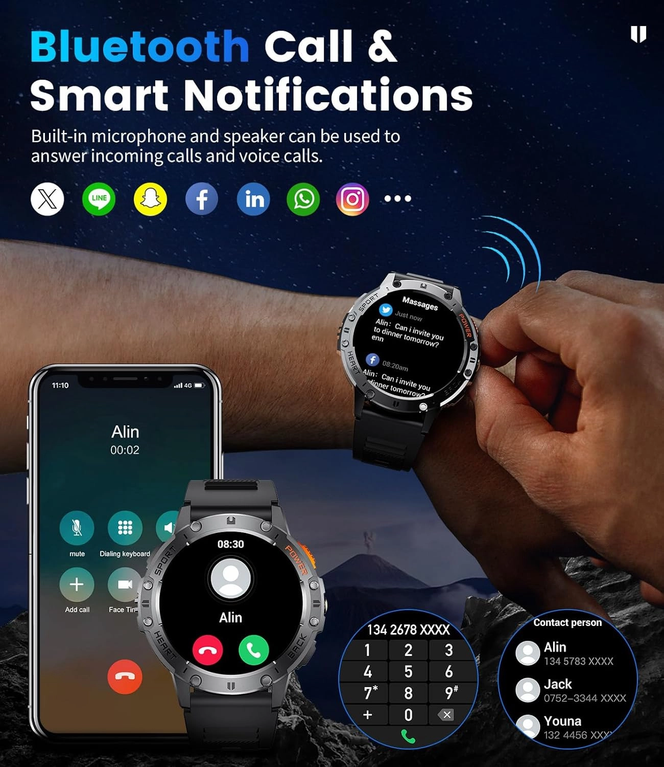 Military Smart Watches for Men(Answer/Make Calls) with LED Flashlight,530mAh Large Battery,1.43’’ AMOLED Fitness Tracker Heart Rate/SpO2/Sleep Monitor 5ATM Smartwatch for Android iOS,Silicone