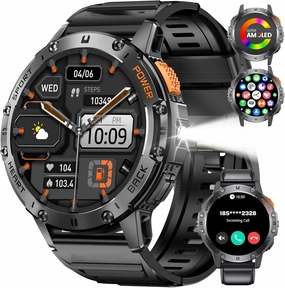 Military Smart Watches for Men(Answer/Make Calls) with LED Flashlight,530mAh Large Battery,1.43’’ AMOLED Fitness Tracker Heart Rate/SpO2/Sleep Monitor 5ATM Smartwatch for Android iOS,Silicone