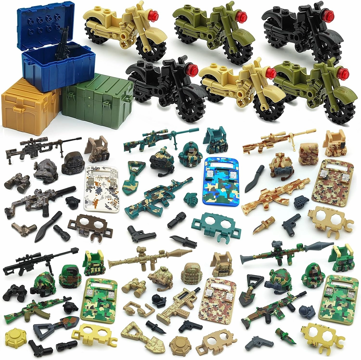 Military Weapons Pack Accessories Kit - Swat Minifigures, Army Gear Sets, Military Weapon Sets, Camouflage Soldiers, Building Blocks Toys Combat Compatible with Major Brand