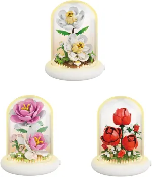Mini Brick Flower Building Kit - 500PCS Micro Bricks with Light for Realistic Artificial Flowers, Gardenia,Rosa multiflora Thunb and Rose,Perfect for Home Decor and Gifts