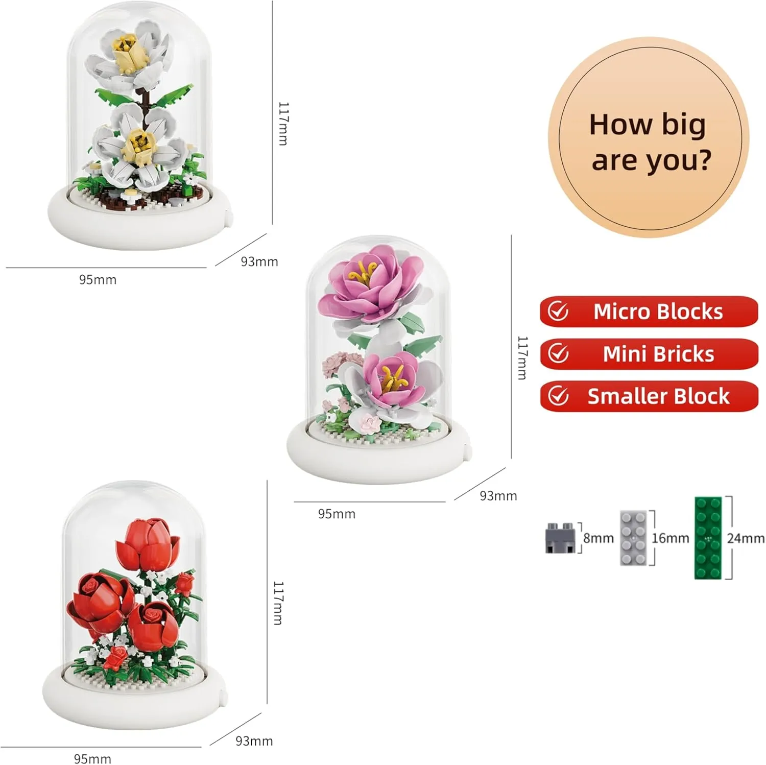 Mini Brick Flower Building Kit - 500PCS Micro Bricks with Light for Realistic Artificial Flowers, Gardenia,Rosa multiflora Thunb and Rose,Perfect for Home Decor and Gifts