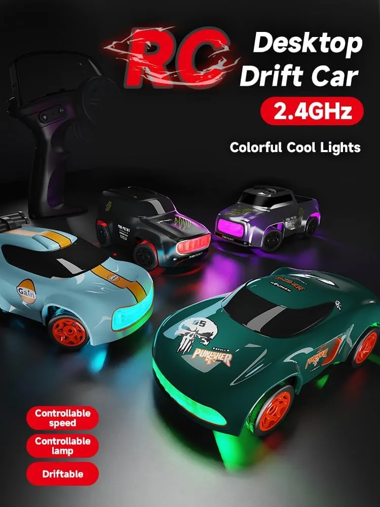Mini Drift RC Car, 2.4GHz 4WD Proportional Control RC Racing Car with 6-Color LED Lights & Portable Integrated Remote, Ideal Gift for Adults