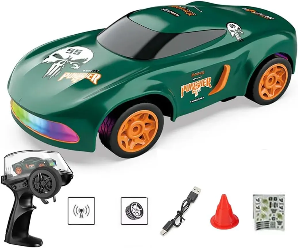 Mini Drift RC Car, 2.4GHz 4WD Proportional Control RC Racing Car with 6-Color LED Lights & Portable Integrated Remote, Ideal Gift for Adults