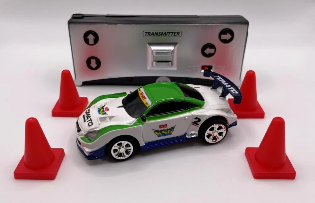 Mini RC 1:58 Scale Small Pocket Portable Micro Racing Car Can Miniature Coke Can Upgraded 2.4G Wireless Radio Remote Control for Multi-Users (Qty. 1 = 1 Can) (Green-White)
