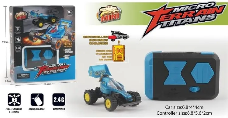 Mini RC Buggy Off-Road 1:64 Scale Upgraded 2.4G 5-Channel 7CM RC Radio Wireless Remote Control Car Coke Can Micro Racing Pocket Portable Truck for Multi-Users (Blue)