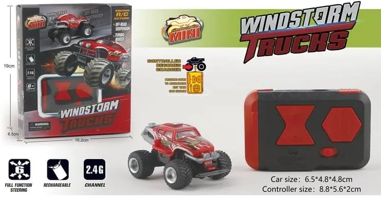 Mini RC Truck Off-Road 1:64 Scale Upgraded 2.4G 5-Channel 7CM RC Radio Wireless Remote Control Car Coke Can Micro Racing Pocket Portable for Multi-Users (Red-Truck)