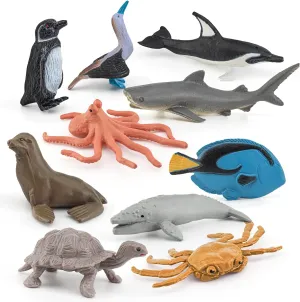 Mini Sea Creatures Toys for Kids Pacific Ocean Animals Figures Marine Animal Toys 2-4 Inch Cake Topper Educational School Project for Kids Toddlers