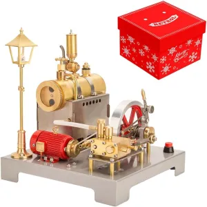 Mini Steam Engine Model Kit with Boiler and Generator Street Lamp, Retro Horizontal Stationary Steam Engine, Build Working Model for Adults - 100 Pieces