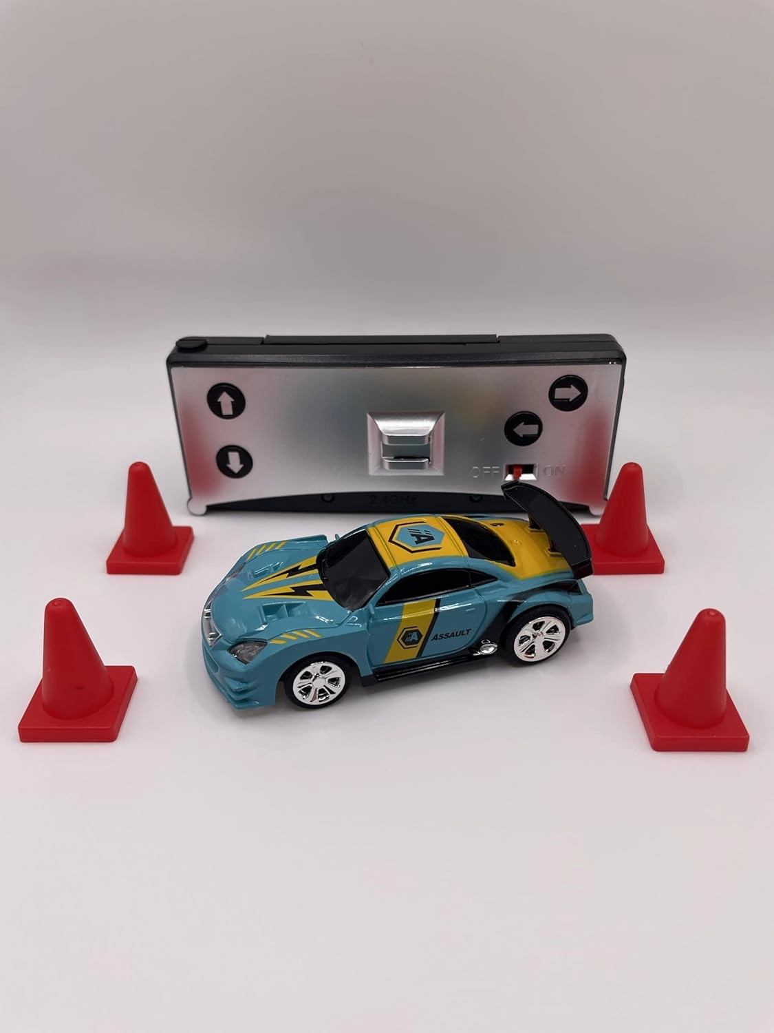 Mini RC 1:58 Scale Small Pocket Portable Micro Racing Car Can Miniature Coke Can Upgraded 2.4G Wireless Radio Remote & APP Control for Multi-Users (Qty. 1 = 1 Can) (Cyan-Yellow)