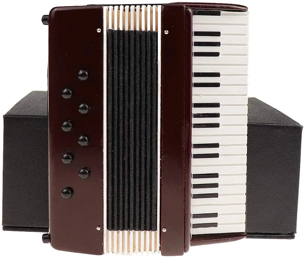 Miniature Accordion with Case Mini Musical Instrument Accordion Replica Collectible Figurines Dollhouse Accessories Model Home Decoration Display Ornament (Red, 4.06"x3.53"x1.56")