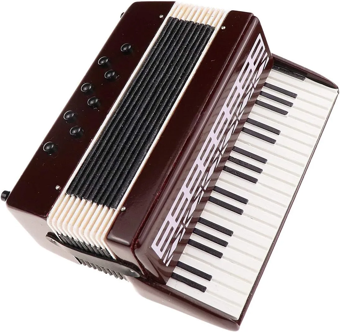 Miniature Accordion with Case Mini Musical Instrument Accordion Replica Collectible Figurines Dollhouse Accessories Model Home Decoration Display Ornament (Red, 4.06"x3.53"x1.56")