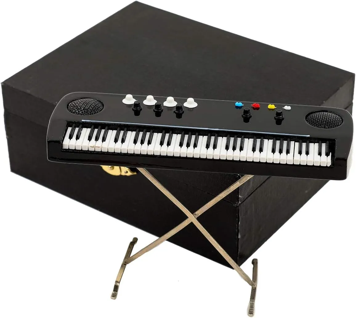 Miniature Electronic Organ with Case Mini Musical Instrument Electric Keyboard Replica Collectible Figurines Dollhouse Accessories Model Home Decoration Display Ornament (5.51"x1.79"x3.72")