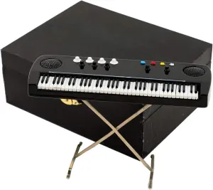 Miniature Electronic Organ with Case Mini Musical Instrument Electric Keyboard Replica Collectible Figurines Dollhouse Accessories Model Home Decoration Display Ornament (5.51"x1.79"x3.72")