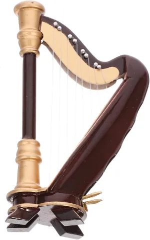 Miniature Harp with Case Musical Ornament Mini Harp for Home Decoration Craftsmanship for Fairy Tale Gardens and Dollhouses